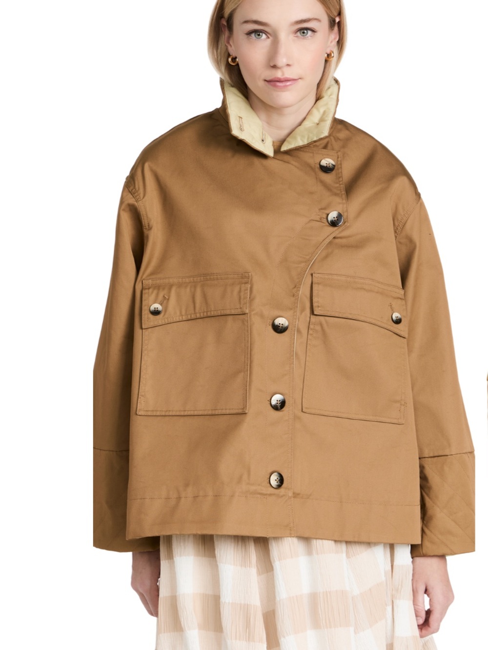 Ganni double twill women oversized utility chore cropped Jacket trench coat 38 M